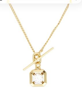 Adina Eden Gold Square Design Solitaire CZ Stone with a Toggle Accent NEW